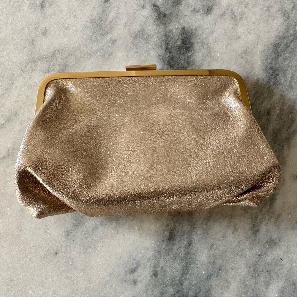 J.Crew Frame clutch in gold leather